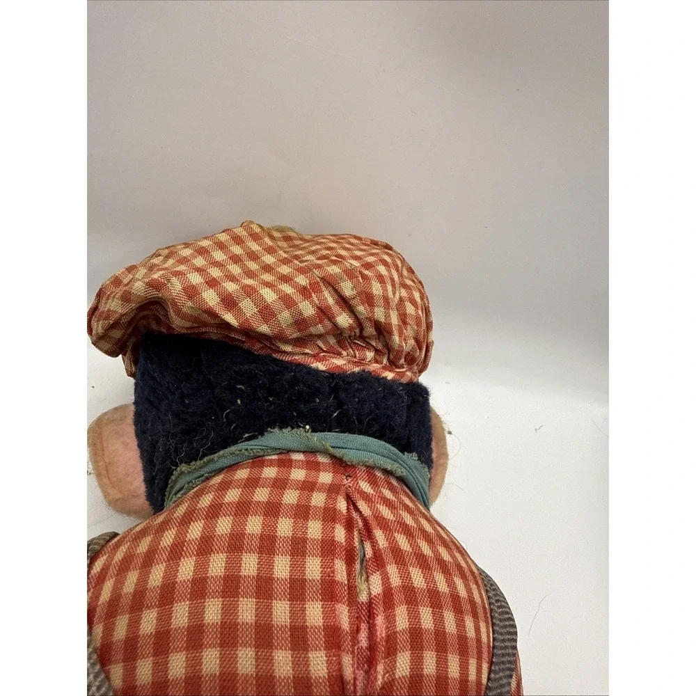 Vintage Gund Monkey Plush Chimp Rubber Hard Face Gingham Check Hat 13
